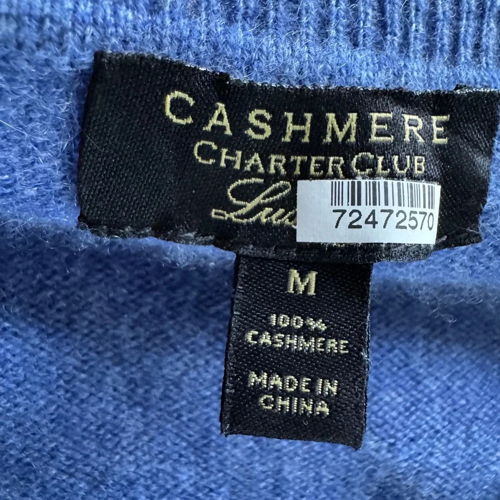 Charter Club 100% Cashmere Crewneck Sweater Womens Medium Blue Long Sleeve Knit